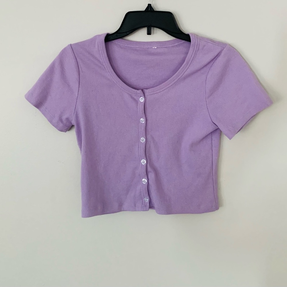SHEIN Lavender Short Sleeve Button Top